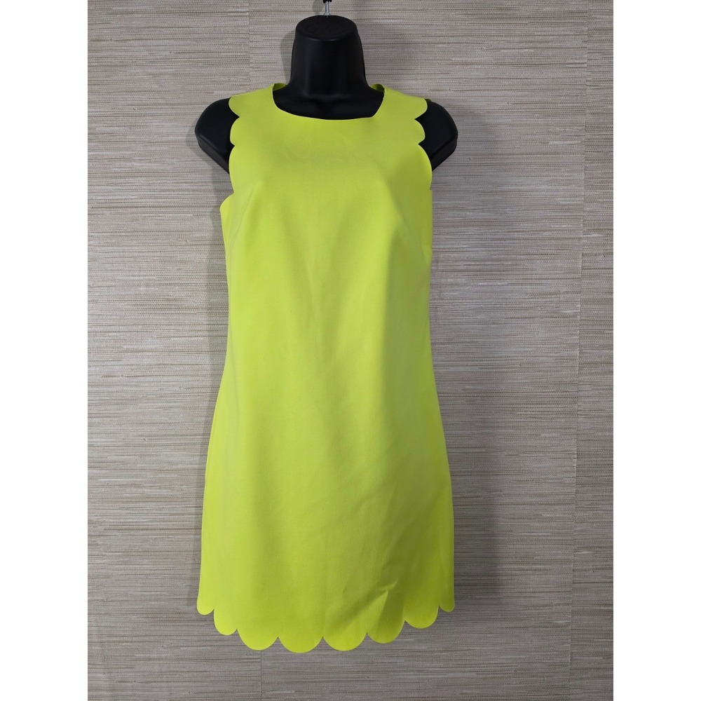 J.Crew Scalloped Shift Dress Women 00 Neon Yellow Sleeveless Mini A3744